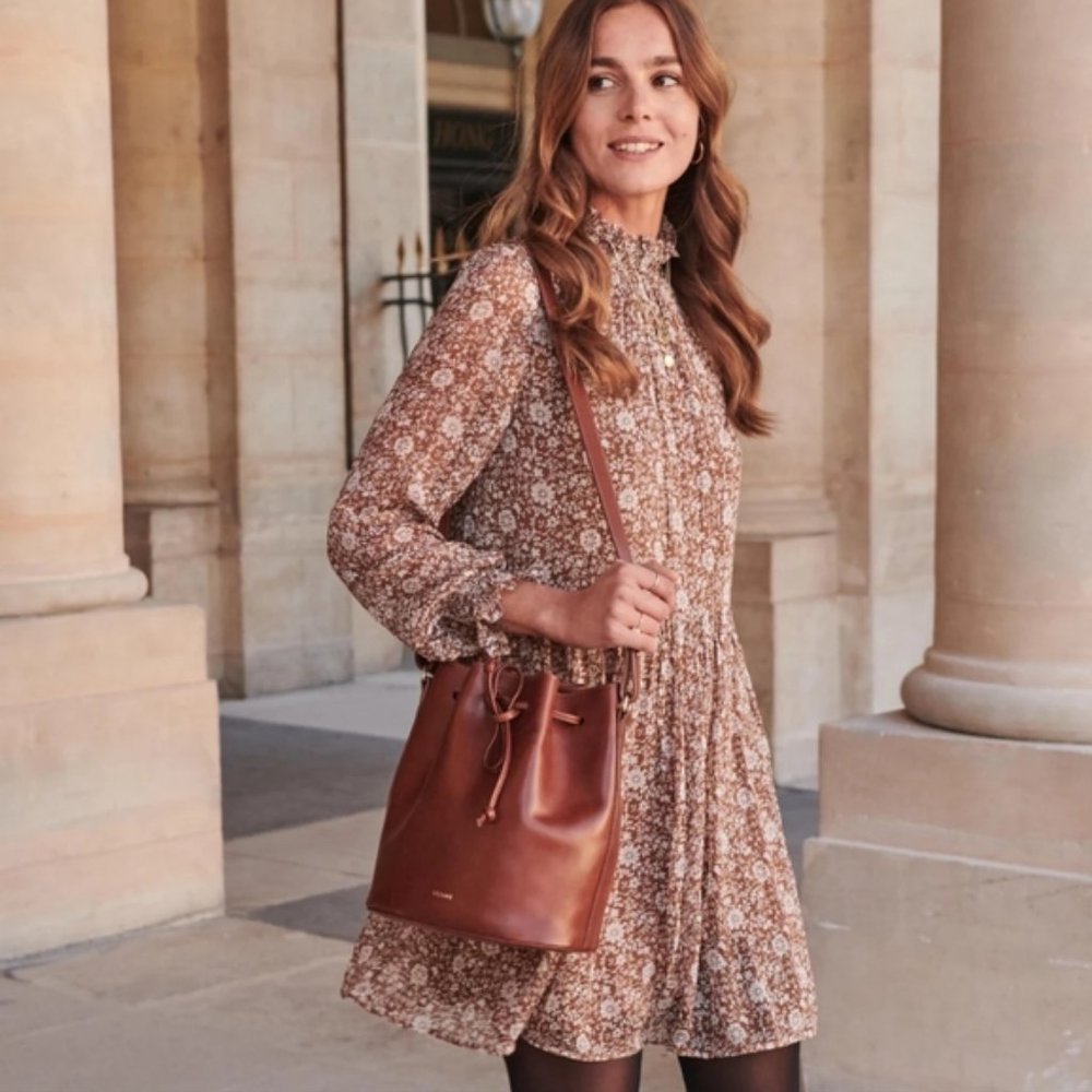 Sezane Olivia Dress, printed floral moka (no longer available!), size 36 (US 4)